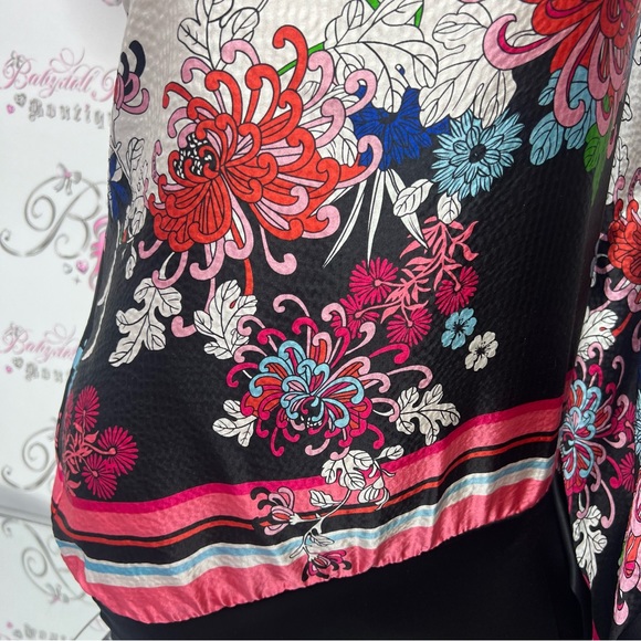 Bebe silk one shoulder bat wing scarf sleeved top shiny metallic multicolor - Picture 7 of 16